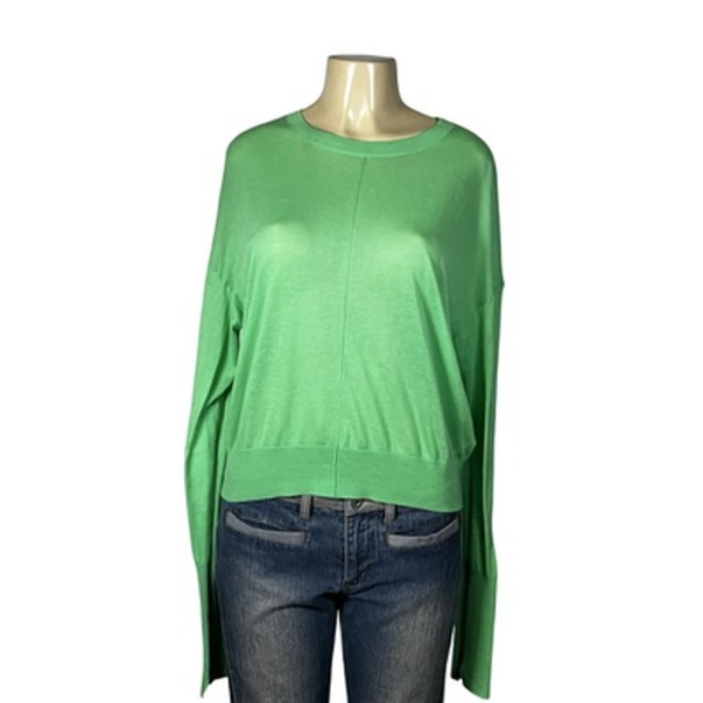Helmut Lang Sweater Womens M Green Lightweight Sheer Dolman Cashmere Pullover